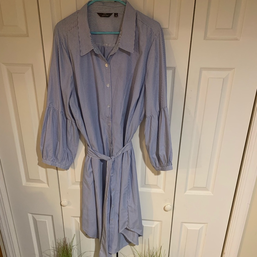 Blue and white stripped shirt dress